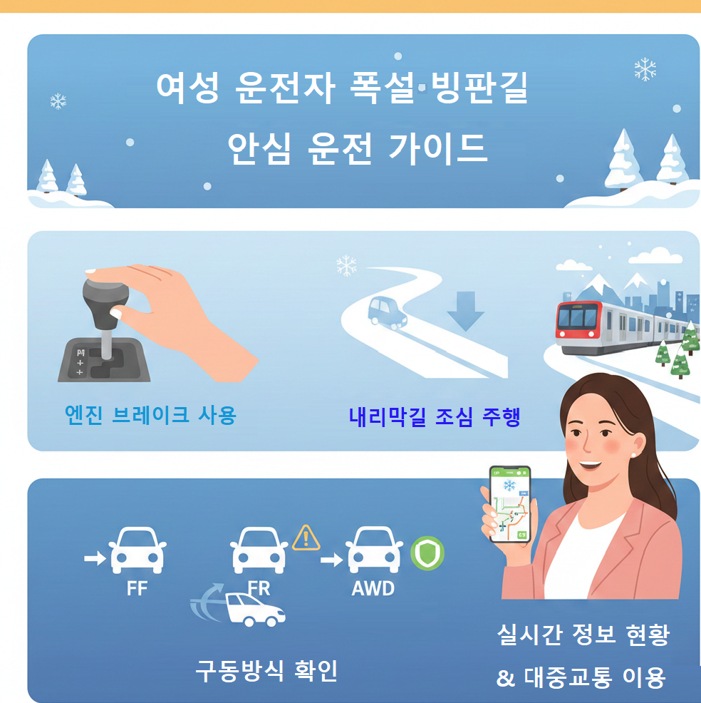 여성운전자 폭설 빙판길 안심운전 가이드